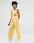 Asos Design Linen Stripe Twist Front Jumpsuit-multi