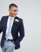 Asos Wedding Super Skinny Blazer In Navy Linen - Navy