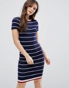 Qed London Stripe Short Sleeve Dress - Navy