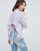 Asos Shirt In Embroidered Stripe With Bow Back - Purple