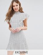 Closet London Ruffle Dress In Polka Dot - Multi