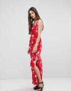 Ax Paris Ditsy Column Dress With Split - Red