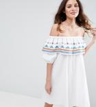 Asos Tall Geo-tribal Embroidered Cotton Off Shoulder Sundress - Multi