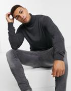 Jack & Jones Essentials Roll Neck Sweater In Dark Gray-grey