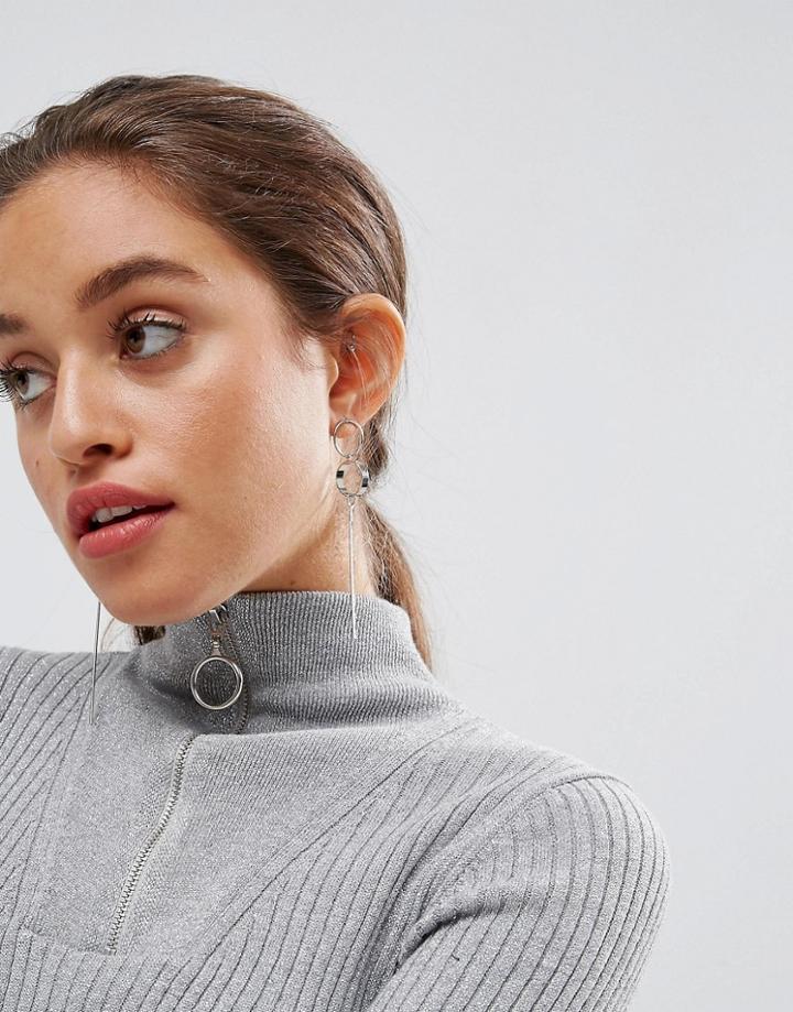 Asos Sleek Minimal Open Circle Earrings - Silver
