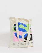 Asos Design Unisex Tote Bag In Beige With Abstract Asos Print - Beige