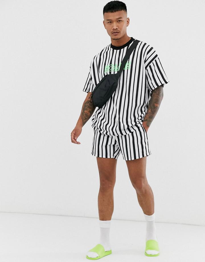 Asos Design Two-piece Swim Shorts In Black & White Stripe In Short Length - Multi