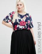 Koko Plus Top In Rose Print - Navy