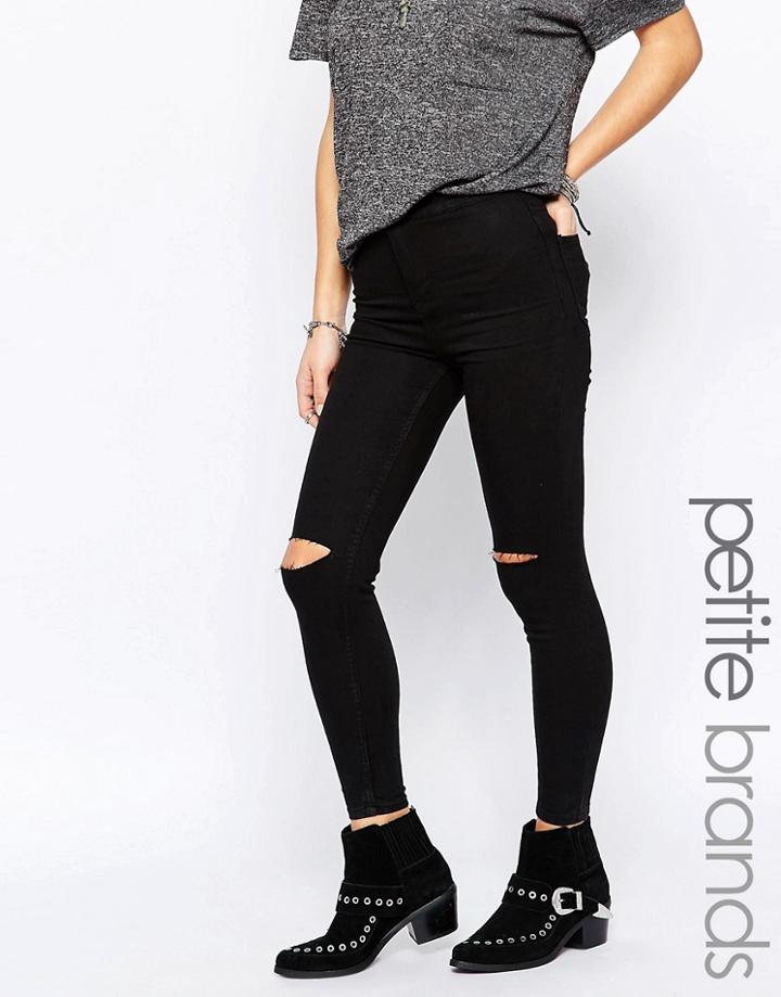 New Look Petite Skinny Rip Knee Jeans - Black