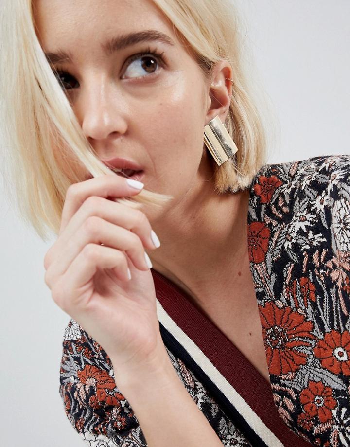 Asos Curved Rectangle Stud Earrings - Gold