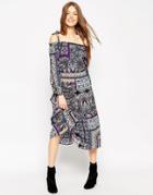 Asos Boho Midi Dress With Tie Detail Shoulder In Paisley - Multi