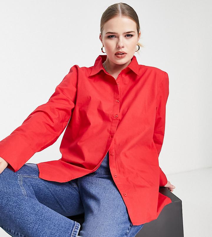 Extro & Vert Plus Cotton Oversized Shirt In Red