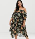 Asos Design Curve Bandeau Midi Dress In Layered Floral Print-multi