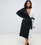 Asos Design Curve Exclusive Soft Tux Wrap Midi Dress In Color Block - Multi