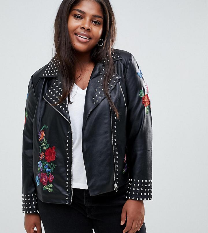 Koko Studded Faux Leather Jacket - Black