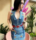 Labelrail X Sophia Hadjipanteli Patch Detail Denim Mini Dress In Blue