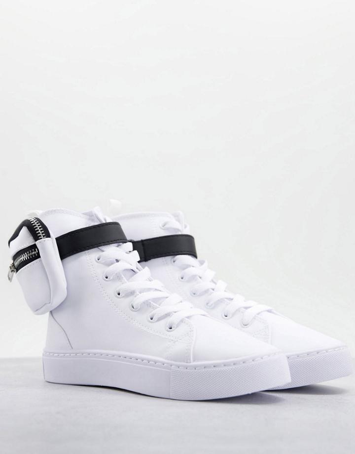 Asos Design Dexie High Top Sneakers With Pocket Bag In White