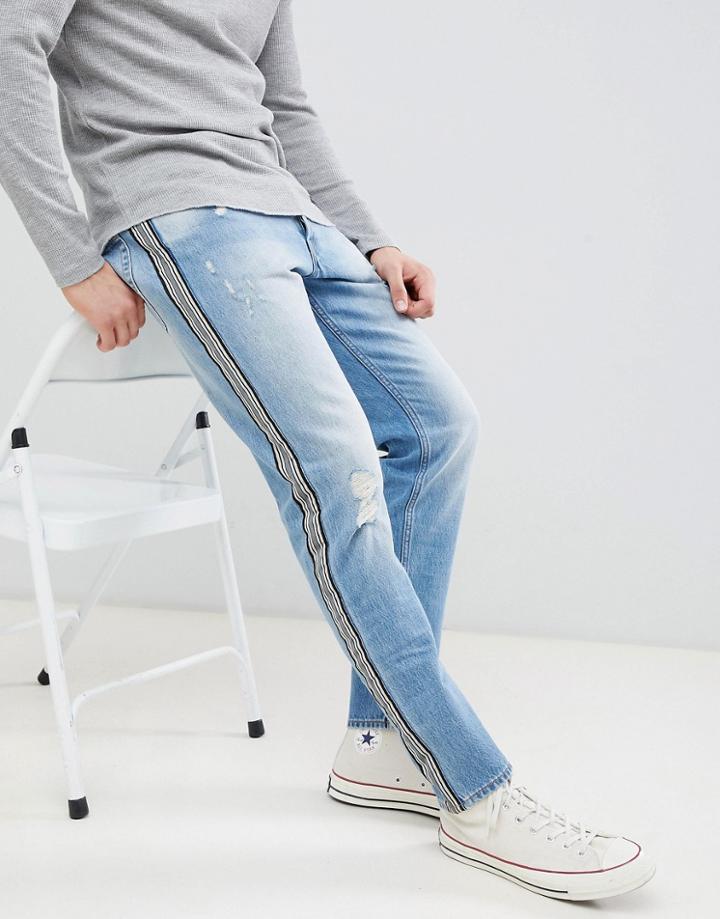 Jack & Jones Side Stripe Tapered Jeans - Blue