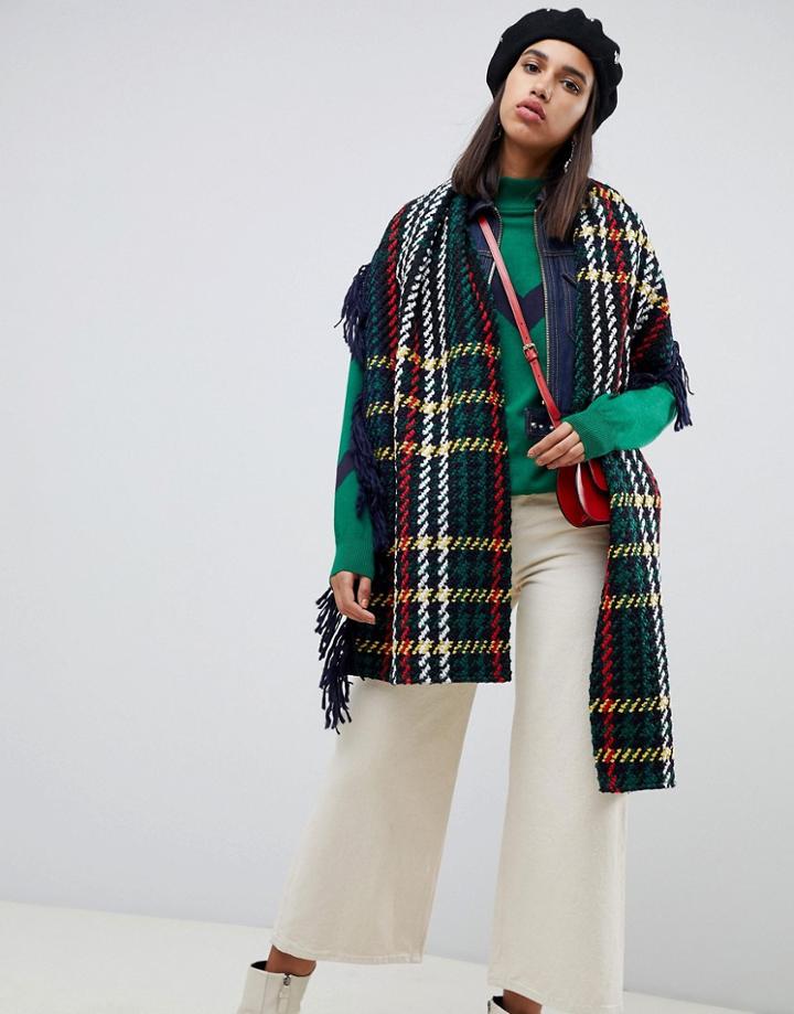 Asos Design Woven Check Scarf With Fringed Edge - Multi