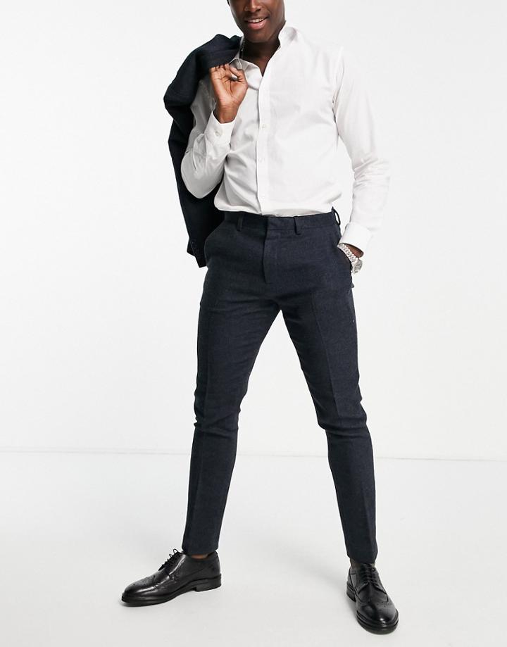 Asos Design Skinny Wool Mix Pants In Navy Twill
