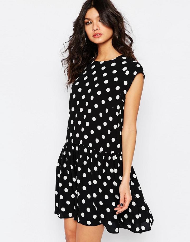 Y.a.s Drop Waist Dress In Polka Dot - Mono Spot