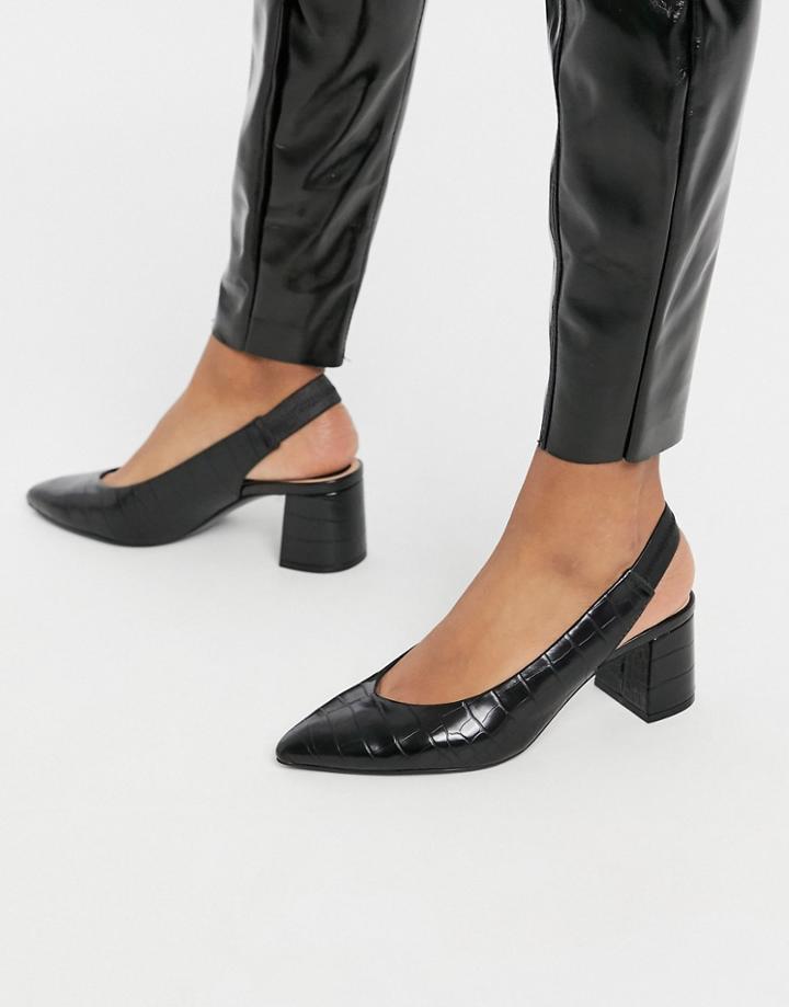 Stradivarius Slingback In Black Croc