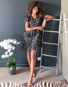 Vila Mini Dress With Tiered Skirt In Black Ditsy Floral-multi