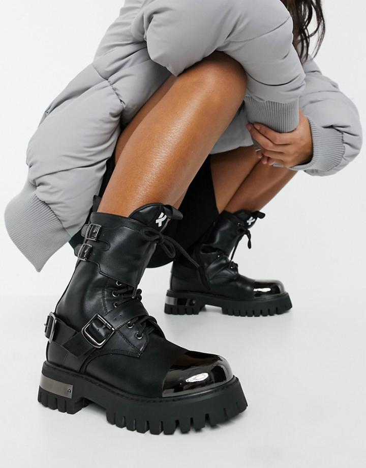 Koi Footwear Desolation Vegan Chunky Ankle Boots With Metal Plating In Black