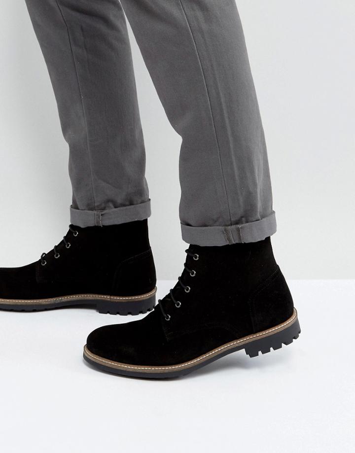 Dead Vintage Lace Up Boots In Black Suede - Black