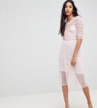 Asos Tall Ruched Midi Dress In Spot Mesh-pink