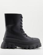 Public Desire Man Beckett Chunky Lace Up Toe Cap Boots In Black