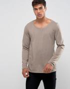 Asos Long Sleeve T-shirt With Scoop Neck - Brown