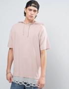 Asos Oversized Hooded T-shirt With Distressed Loopback Hem - Pink