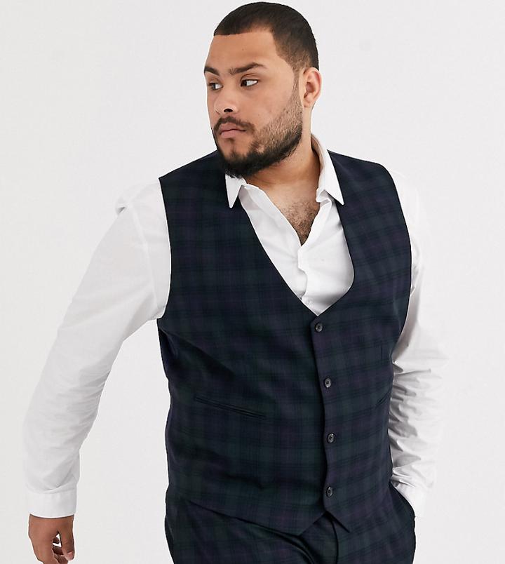 Asos Design Plus Super Skinny Suit Suit Vest In Blackwatch Plaid Check In Navy