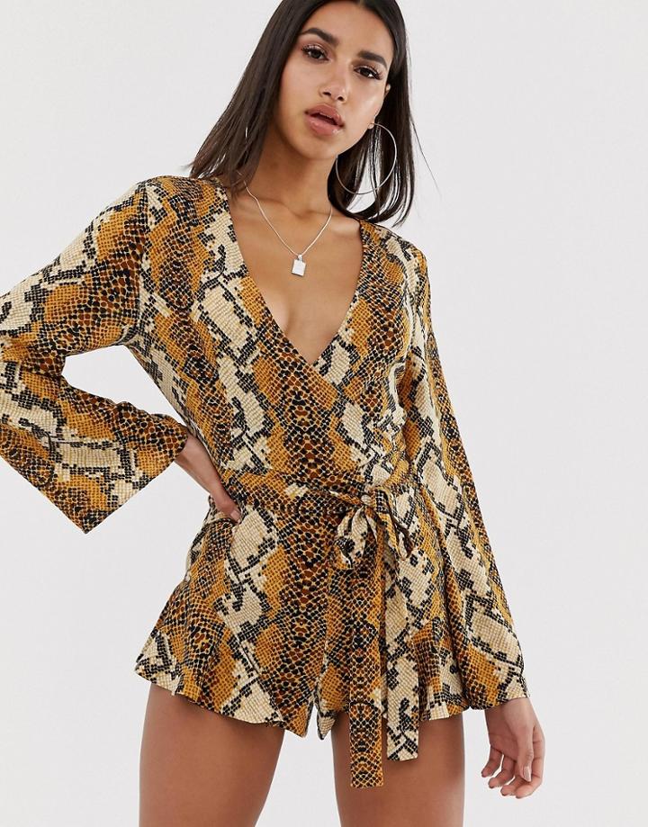 In The Style Snake Print Wrap Front Romper