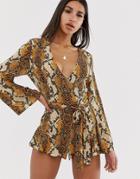 In The Style Snake Print Wrap Front Romper