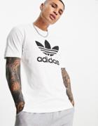 Adidas Originals Adicolor Large Trefoil T-shirt In Gray-white