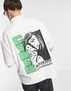 Asos Design Boxy Oversized Camp Collar Shirt With Back Print-white