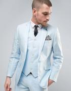 Gianni Feraud Wedding 55% Linen Slim Fit Suit Jacket With Floral Lapel Pin - Blue