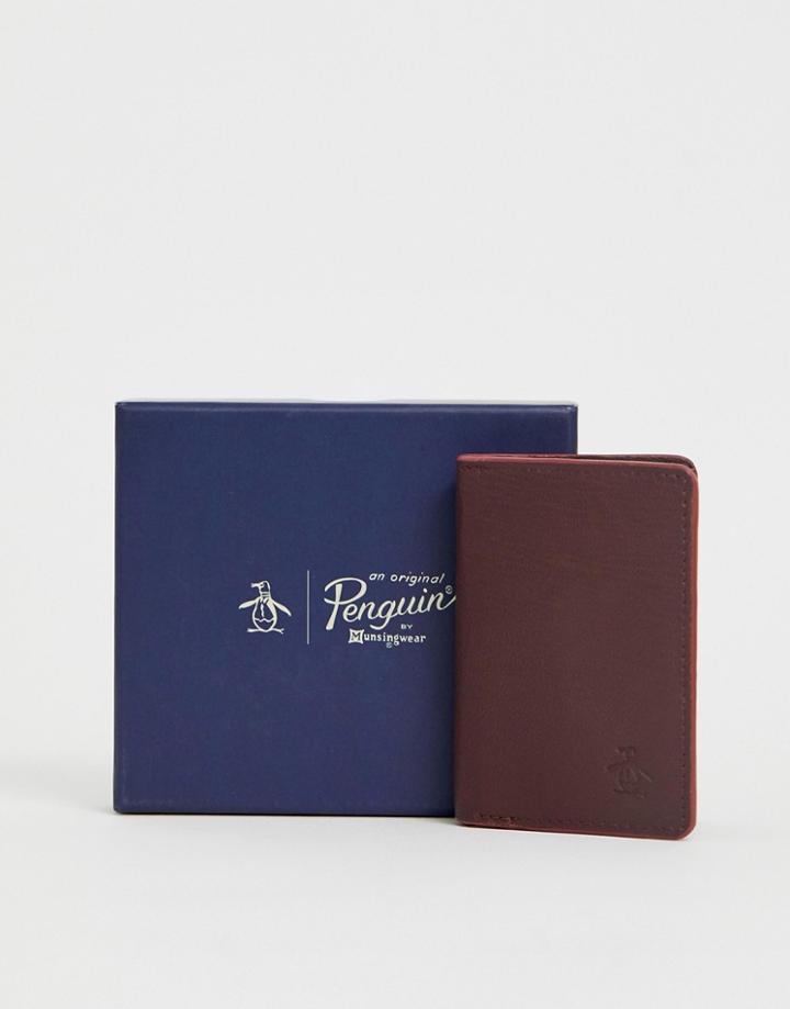 Original Penguin Leather Cardholder In Brown - Brown