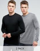 Asos 2 Pack Cotton Sweater In Black/gray Save - Multi
