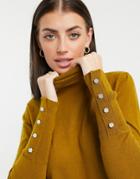 Vila Roll Neck Sweater In Olive Green-brown