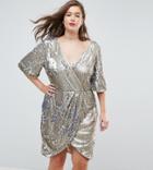 Tfnc Plus Wrap Over Sequin Midi Dress - Gold
