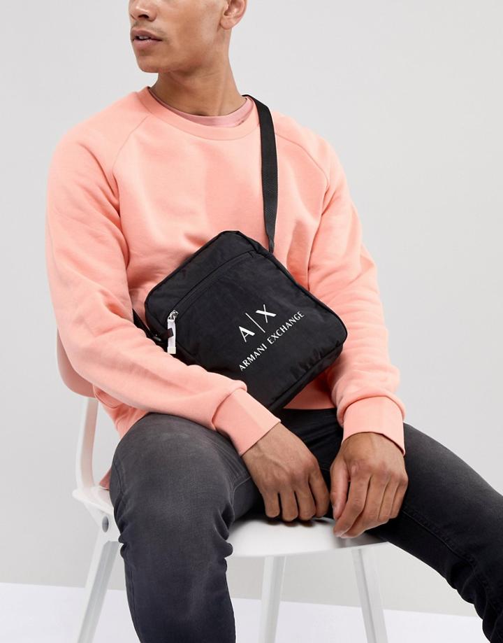 Armani Exchange Contrast Logo Flight Bag In Black - Black