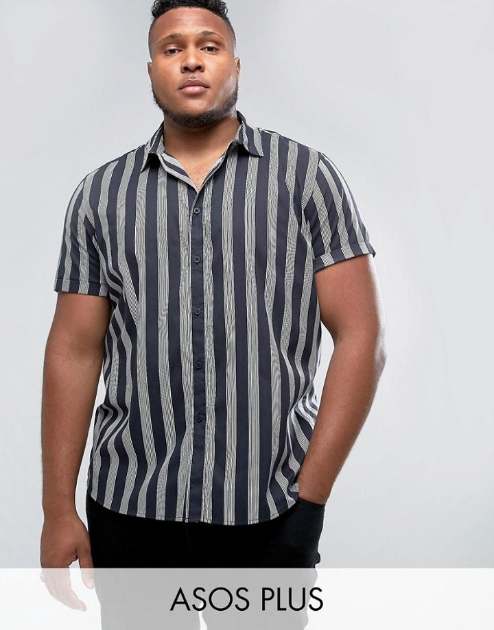 Asos Plus Regular Fit Stripe Shirt In Black - Black