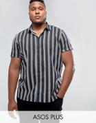 Asos Plus Regular Fit Stripe Shirt In Black - Black