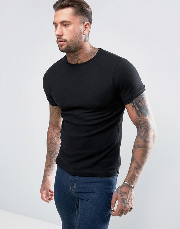 D-struct Muscle Fit Waffle T-shirt - Black