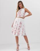 Lace & Beads Floral Embroidered Midi Skirt Two-piece - White