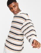 Asos Design Oversized Long Sleeve Stripe T-shirt In Brown & White-multi