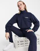 Adidas Originals 'retro Luxury' 1/4 Zip Cropped Fleece With Back Print In Deep Navy